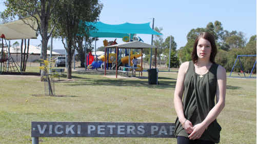 Bianca Pickersgill at the park where she found human faeces metres from children’s play equipment. Bianca Pickersgill at the park where she found human faeces metres from children’s play equipment.